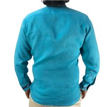Cargar imagen en el visor de la galería, Camisa de Vestir Modelo OPV5 Color Turquesa con Contrastes 100% Lino
