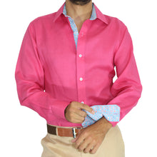 Cargar imagen en el visor de la galería, Camisa de Vestir OPV2 Color Rosa con COntrastes 100% Lino.
