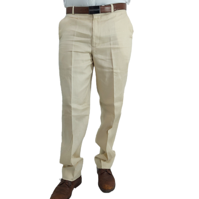 Pantalón de Lino MODELO OPC-P1 100% Lino, Color Beige.