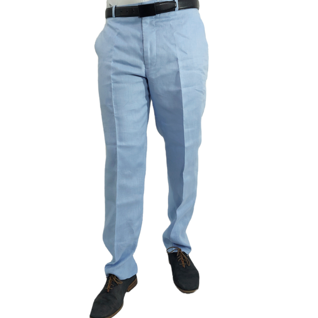 Pantalón de Lino MODELO OPC-P1 100% Lino, Color Azul Cielo.